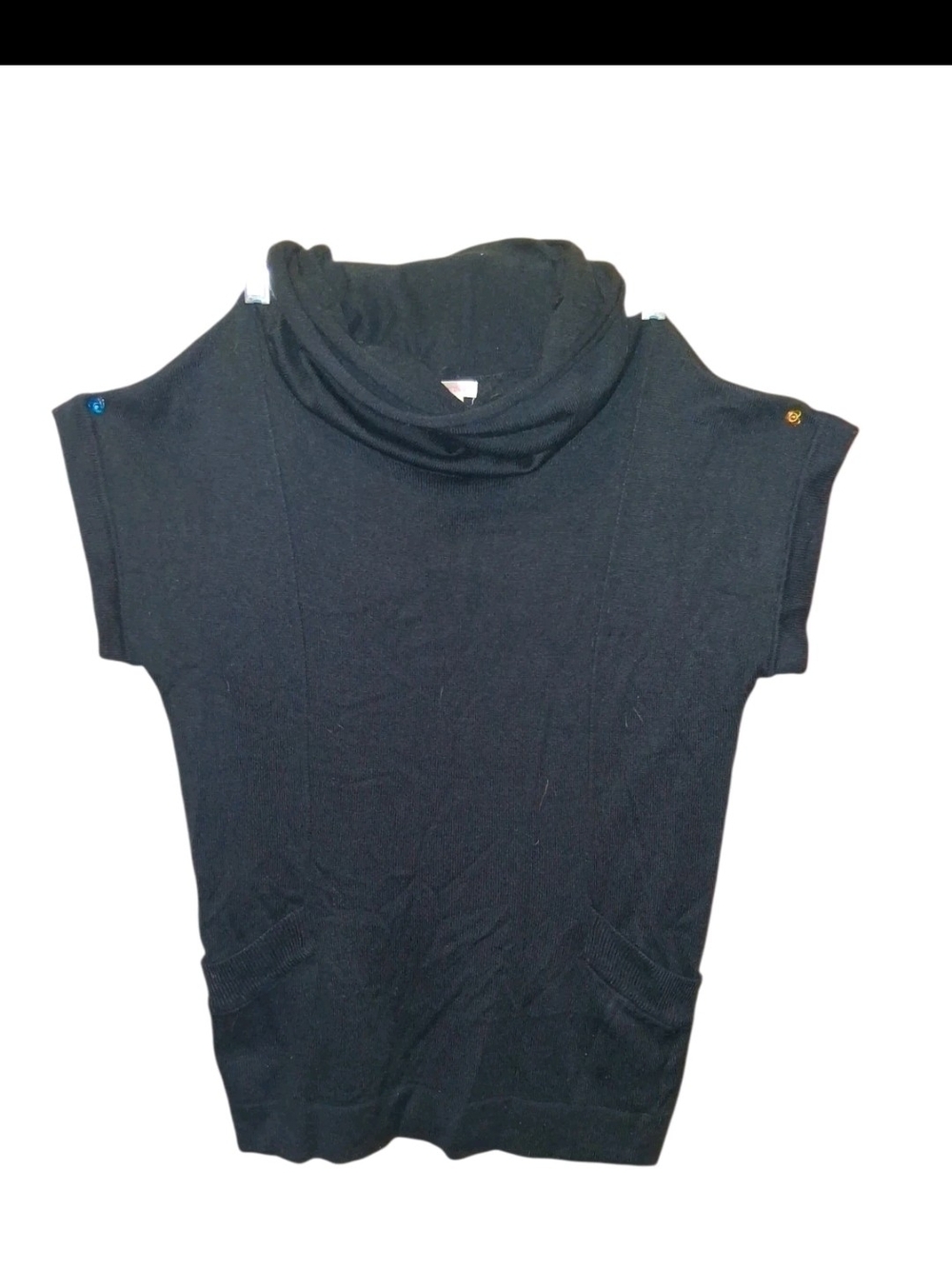 Xhilaration Black Cowl Neck Sweater Top Sz M Cap Sleeve Front Pocket